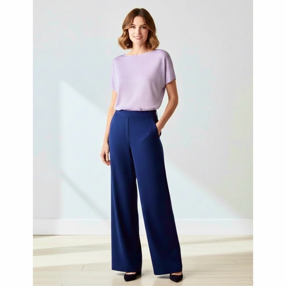 St JohnNWT Santana Knit Jewel Tone Lilac Textured Beading Short Sleeve Top